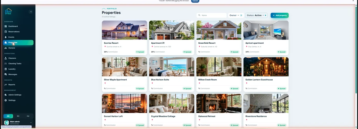 HostsPilot property list with channel-sync status