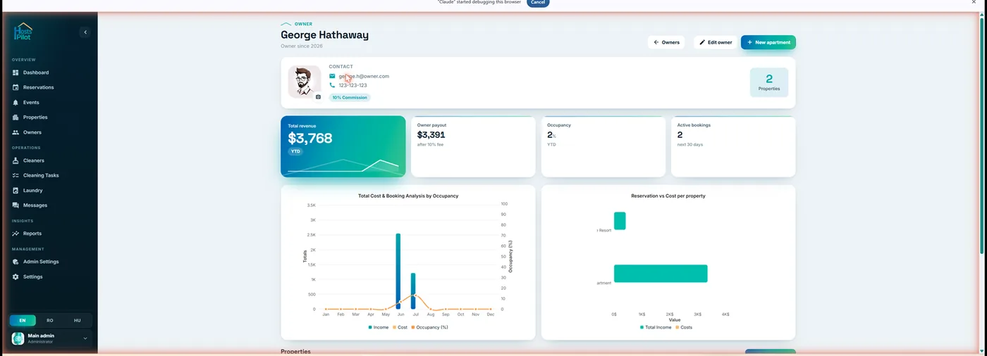 HostsPilot owner dashboard and statements