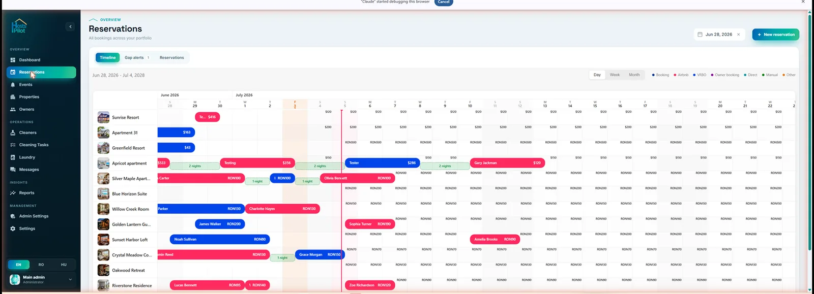 HostsPilot unified multi-calendar timeline across every property